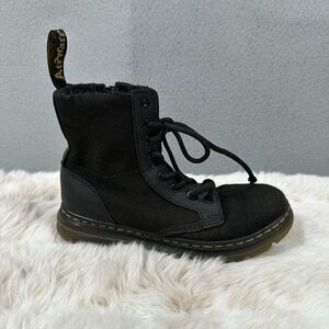 Dr. Martens Boots Kids 1 AirWair Junior Combs Black Canvas Lace Up Side Zip‎